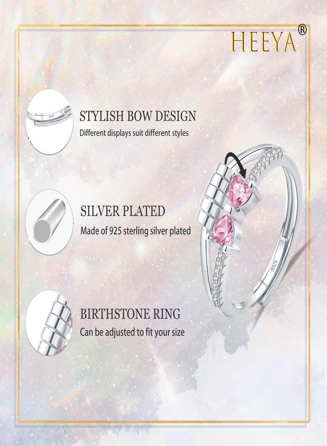 HEEYA Birthstone Rings for Women,Anxiety Ring,Dainty Sterling Silver Plated Bow Spinner Fidget Ring,Adjustable Pink Birthstone Ring for Women,October Birthday Christmas Gifts for Wife Daughter Sister - Image 2